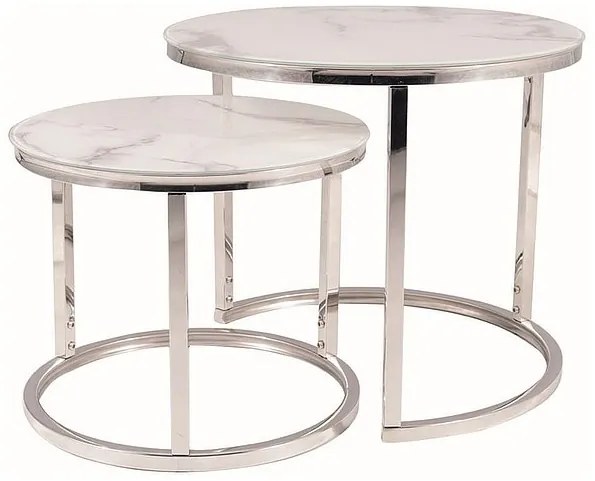 Set 2 mese de cafea Atlanta B II marmura alba/argintiu