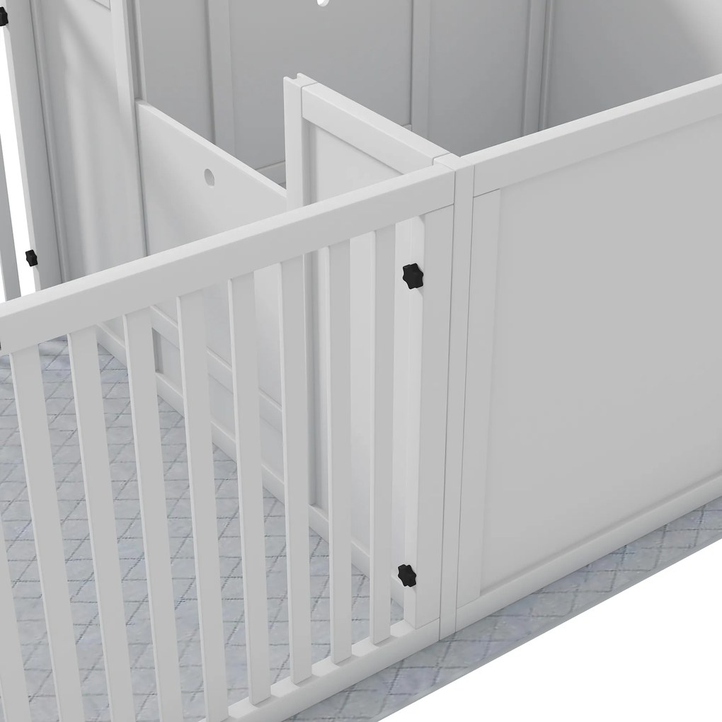 PawHut Wurfbox pentru cățeluși, cu covoraș, ușor de curățat, lemn, 166x80x50 cm, Alb | Aosom Romania