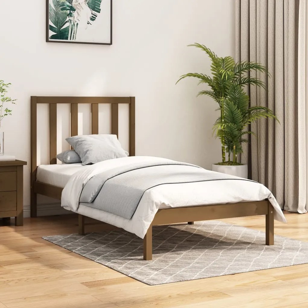 3105128 vidaXL Cadru de pat single, maro miere, 90x190 cm, lemn masiv de pin