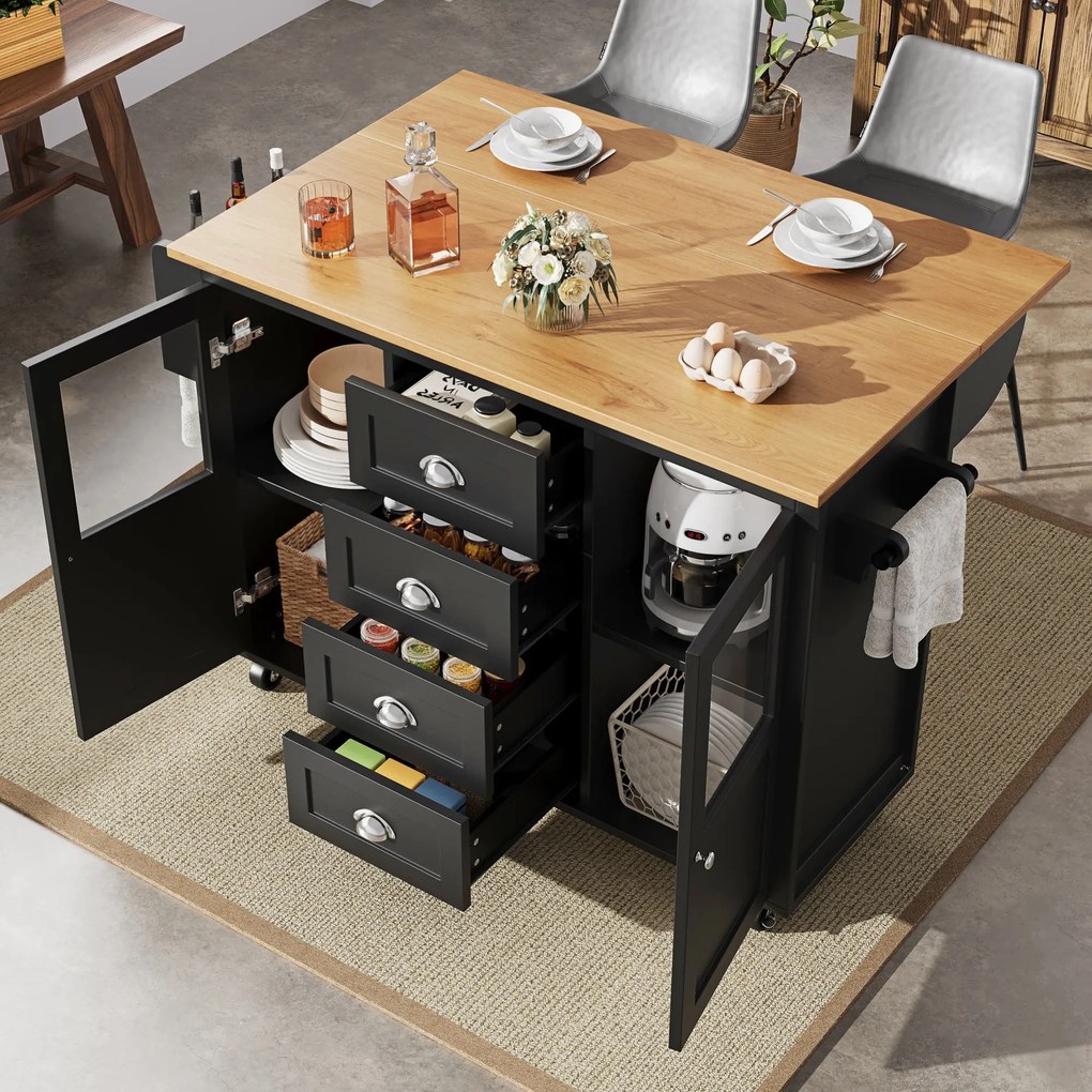 Insulă de bucătărie cu blat reglabil, Negru | Aosom Romania