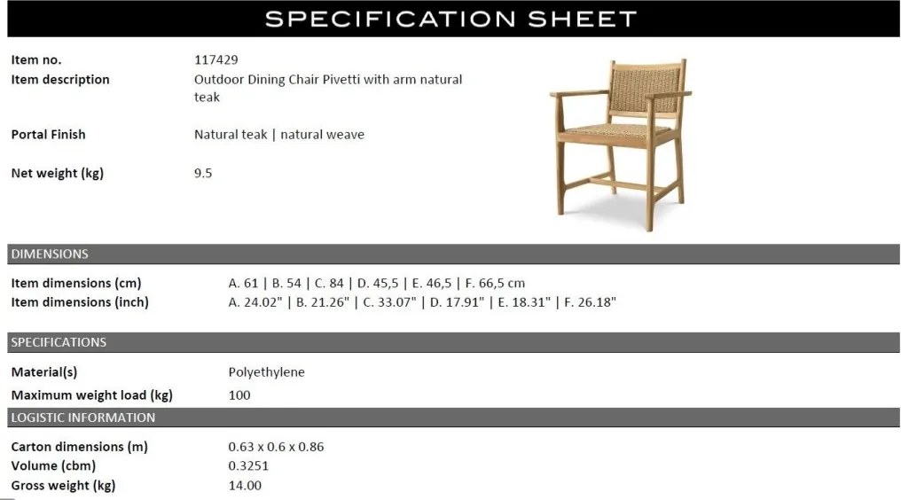 Scaun pentru exterior, design LUX, Pivetti cu brate