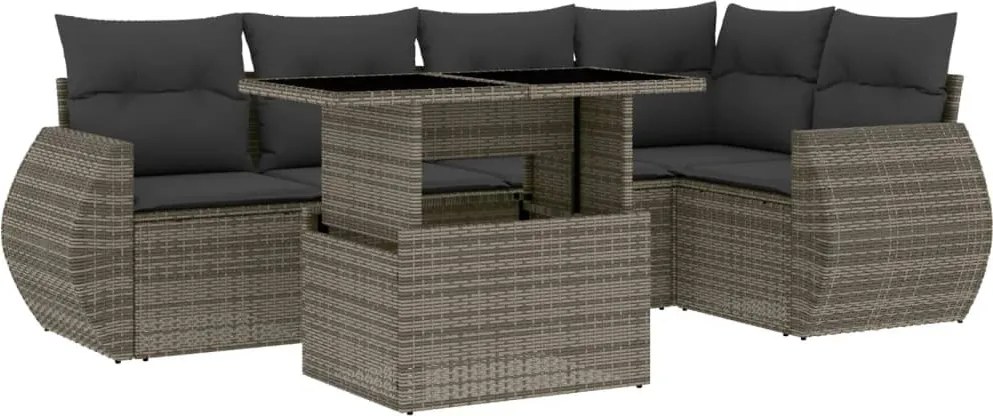 vidaXL Set mobilier grădină cu perne, 6 piese, gri, poliratan