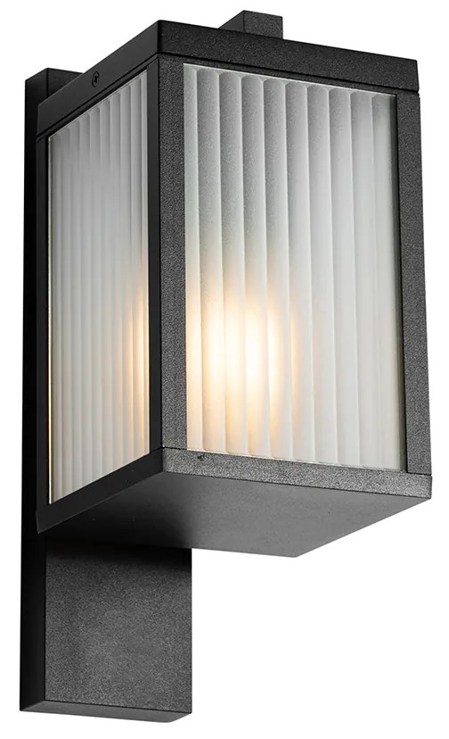 Lămpă de perete exterioară neagră cu sticlă striată IP44 - Charlois