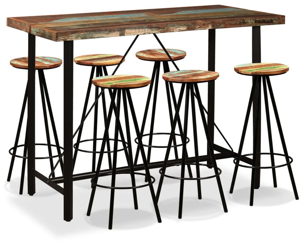 vidaXL Set mobilier de bar, 7 piese, lemn masiv reciclat