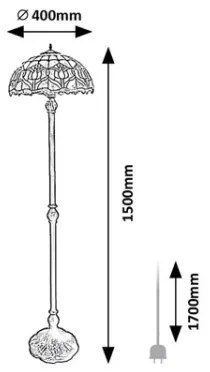 Brilagi - Lampă de podea Tiffany cu vitralii LORAS 2xE27/60W/230V