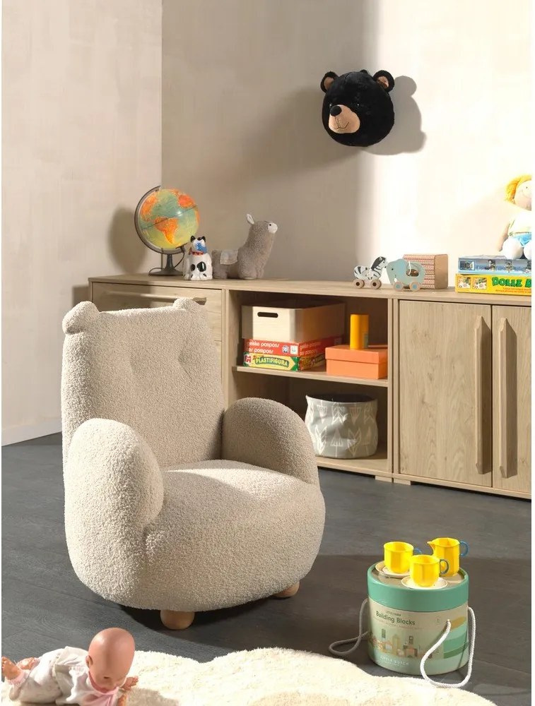 Fotoliu de copii bej cu tapițerie din țesătură bouclé Rocky – Vipack