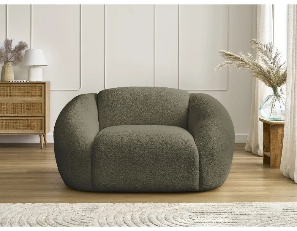 Fotoliu verde cu tapițerie din țesătură bouclé Tina – Bobochic Paris