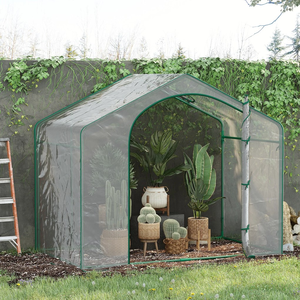 Outsunny Sera Cabina Portabila 6' x 3' x 6', Folie PE, Sera de Gradina cu Cadru de Otel, Usa cu Fermoar, Aerisire Superioara, pentru Flori, Legume, Puieti, Plante Tropicale, Verde | Aosom Romania