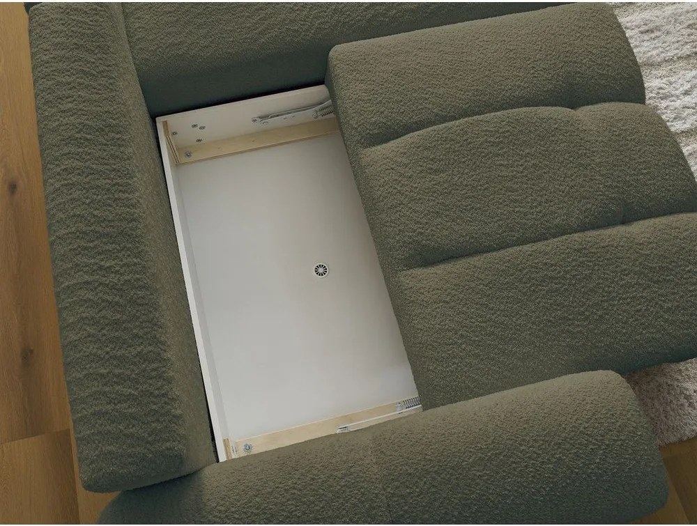 Colțar kaki extensibil/cu spațiu de depozitare cu tapițerie din țesătură bouclé (cu colț pe partea dreaptă/cu șezlong) Roxelane – Bobochic Paris