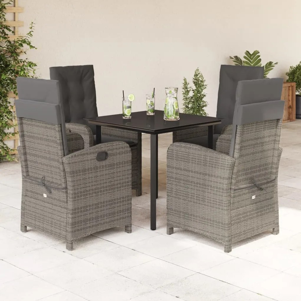 vidaXL Set mobilier de grădină cu perne, 5 piese, gri, poliratan