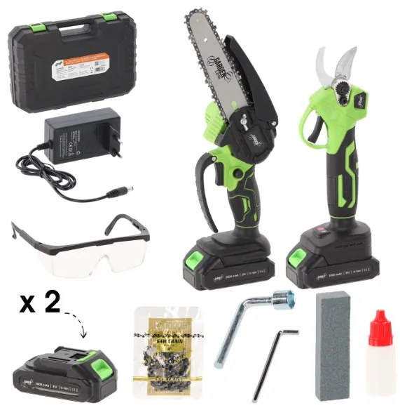 Set de unelte de grădină fără fir - ferăstrău și foarfece de crengi