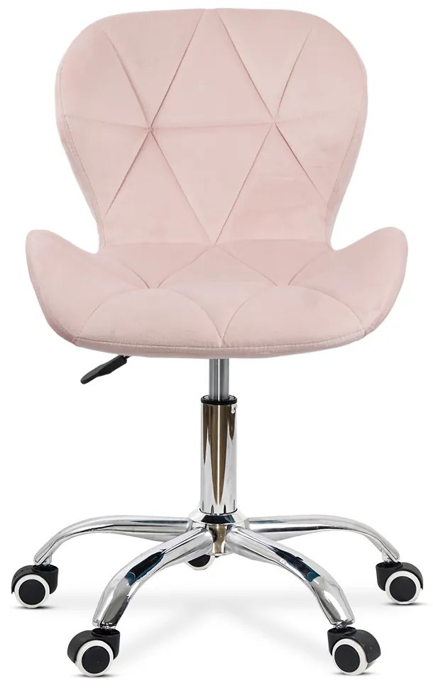 Scaun birou copii din catifea cu bază metalica cromată rotativ OFF 334 roz