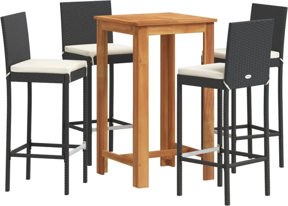vidaXL Set bar de grădină 5 piese negru lemn masiv acacia și poliratan
