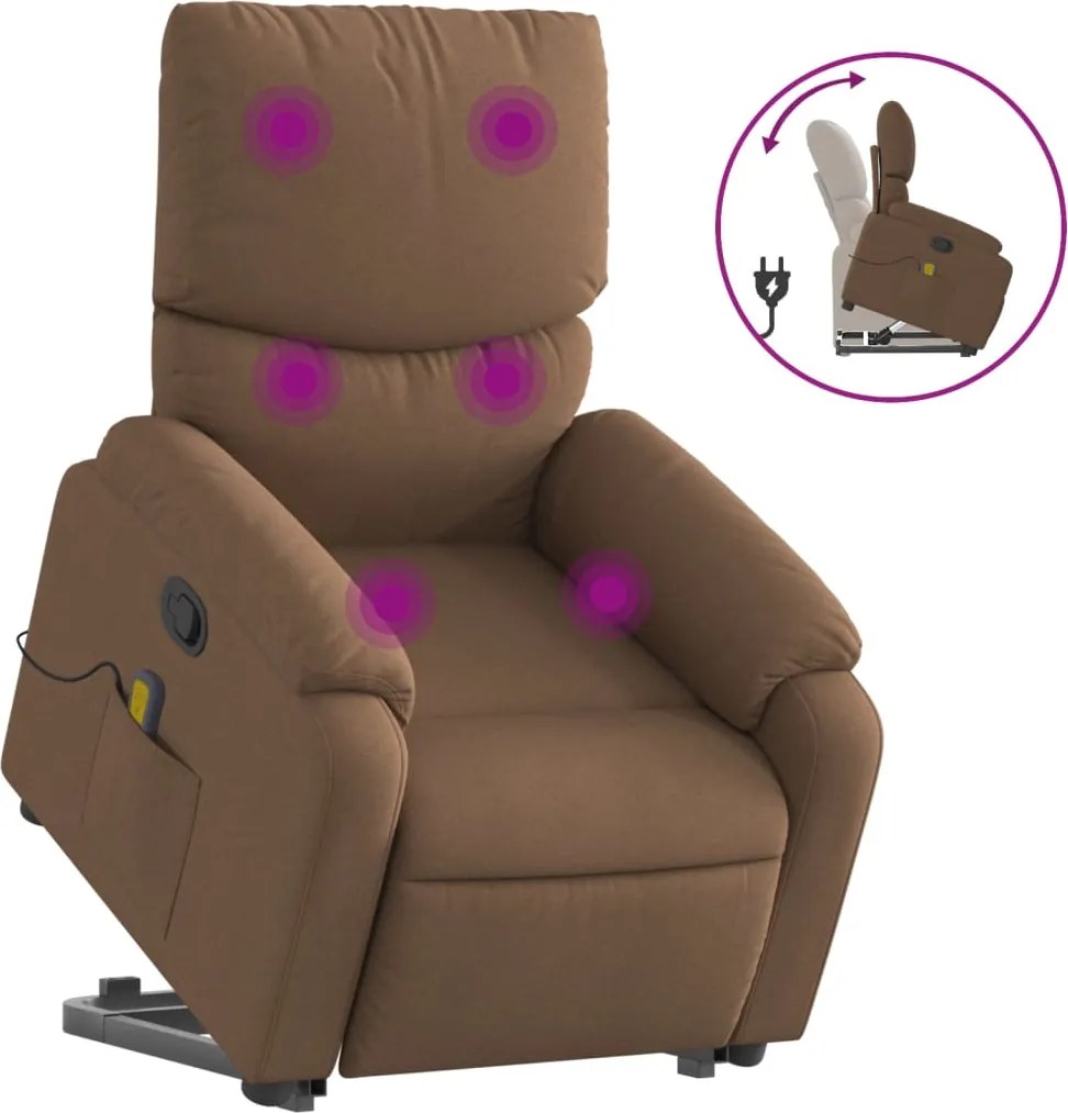vidaXL Fotoliu de masaj rabatabil cu ridicare, maro, textil
