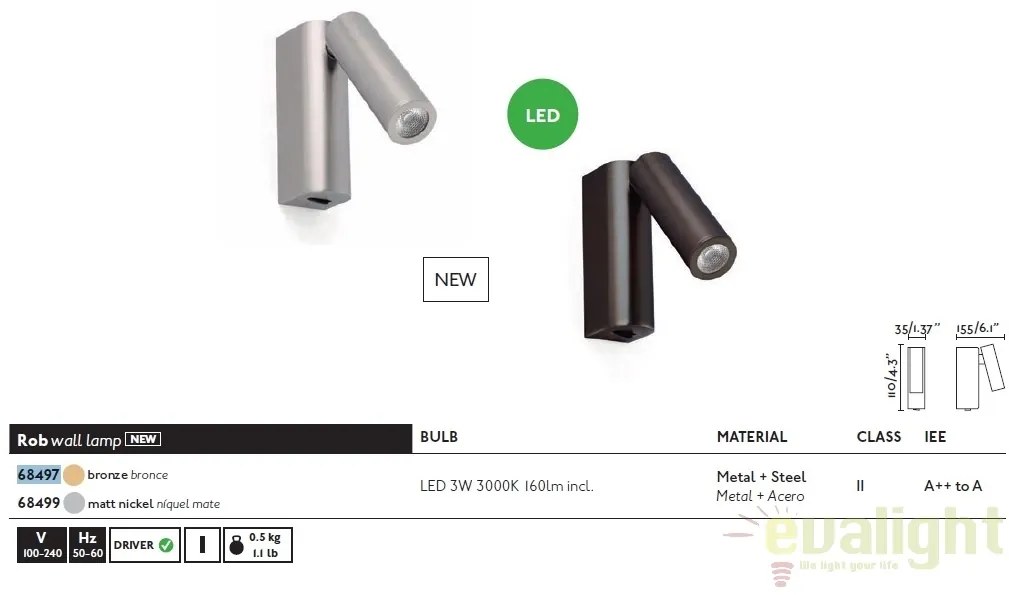 Aplica de perete LED design modern minimalist ROB nickel 68499