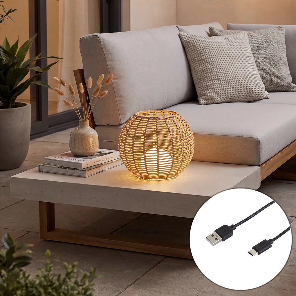 Lampă de masă de exterior bej 30cm, inclusiv LED reîncărcabilă cu USB-C IP44 - Oli