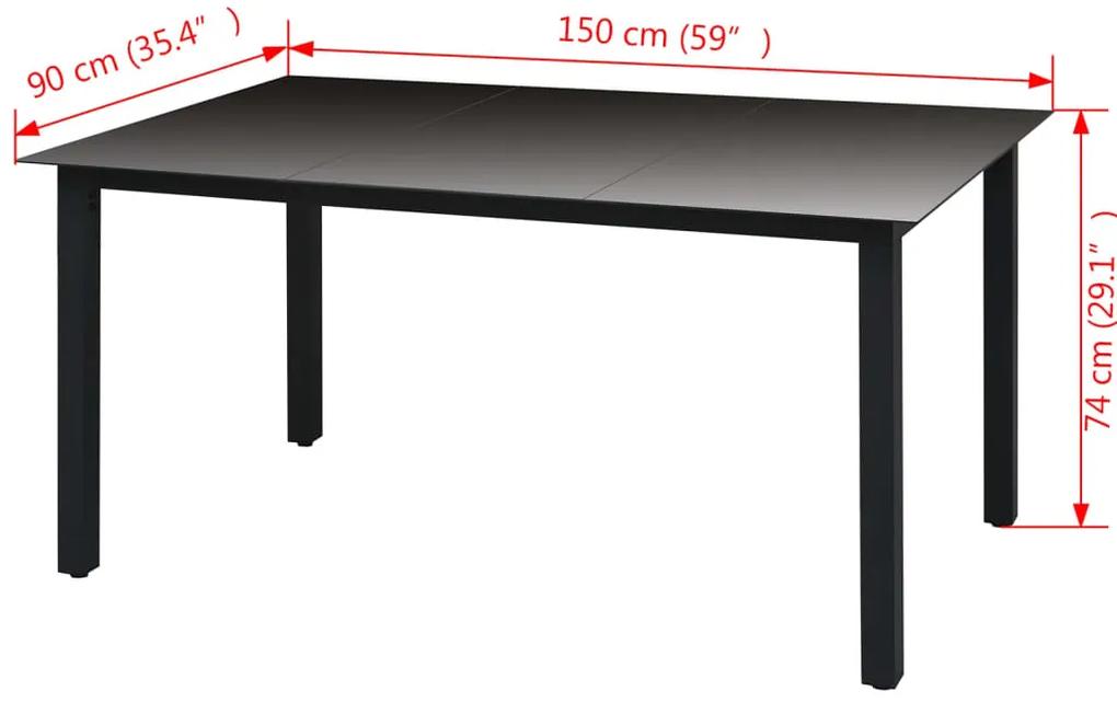 Masa de gradina, negru, 150 x 90 x 74 cm, aluminiu si sticla 1, Negru, 150 x 90 cm
