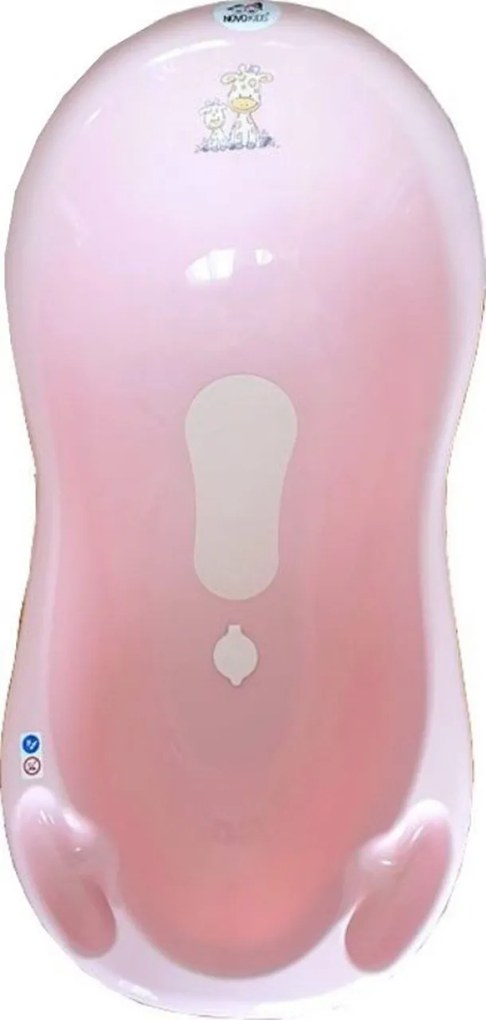 Cadita ergonomica pentru bebelusi si copii NOVOKIDS™ Giraffe , baita bebe, dimensiuni 100X50X25, suport anti alunecare, supapa scurgere, Roz