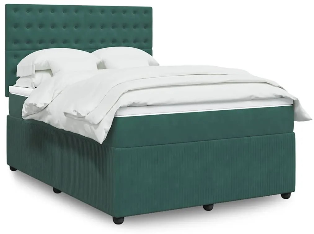 vidaXL Pat box spring cu saltea, verde închis, 140x200 cm, catifea