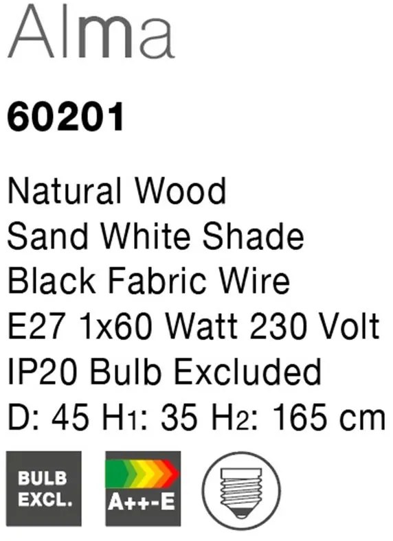 Lampadar cu trepied din lemn Alma NVL-60201