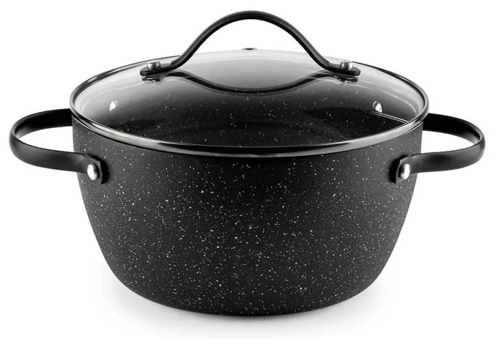 Cratiță Luigi Ferrero Symphony FR-2010, 20x10.5 cm, 2.6 l, Acoperire antiaderentă, Capac din sticlă cu gaură pentru abur, Mânere din oțel cu PVD, Inducție, Marmură neagră