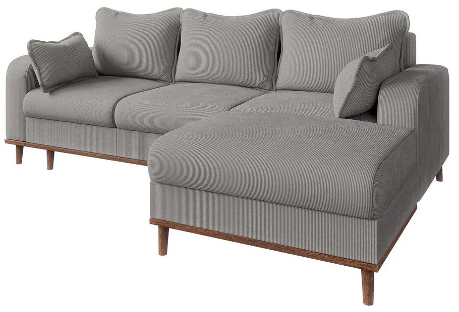 Colțar gri deschis cu tapițerie din catifea reiată (cu colț pe partea dreaptă) Beata – Ropez