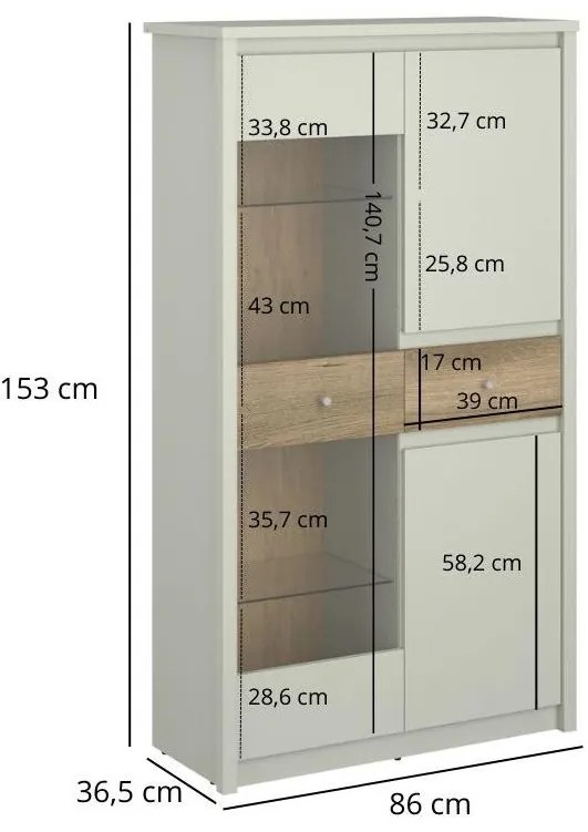Vitrină Kodro 2 (cașmir + stejar evoke). 1116925