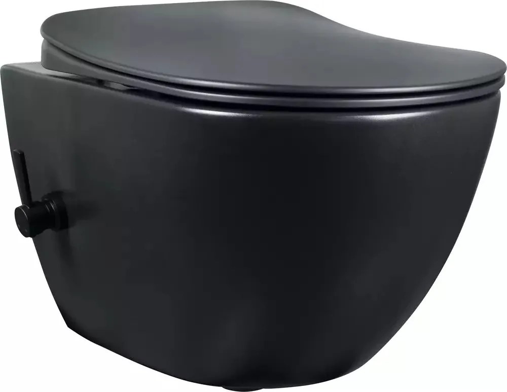 Set vas WC suspendat cu functie de bideu Deante Peonia Zero negru si capac inchidere lenta
