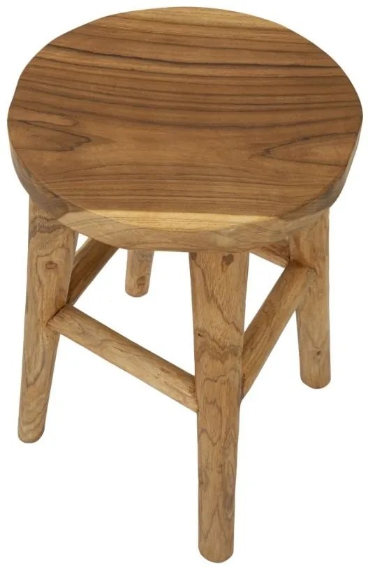 Taburet din lemn de teak reciclat, Ø 40X55 cm, Bulat, Mauro Ferretti