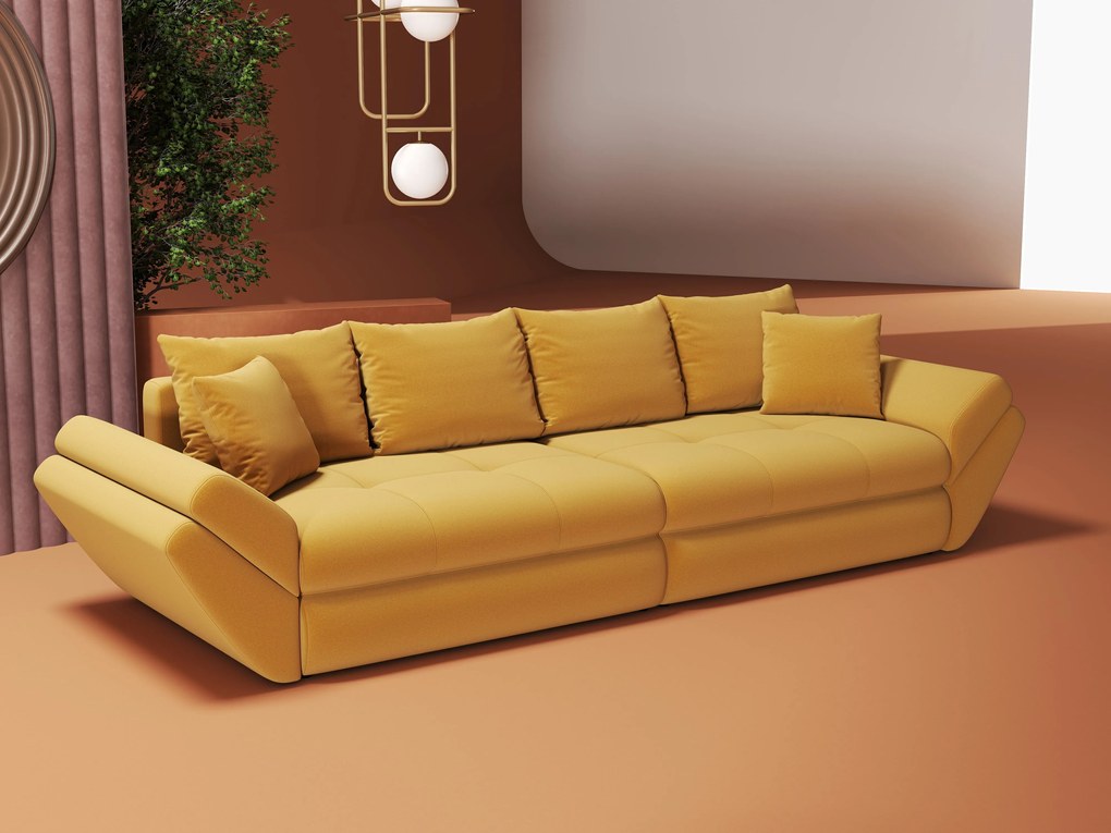 Canapea extensibilă dumonde cu ladă de depozitare si sezut confortabil din spuma high-density, Loana Royal Mustar 300x100 cm