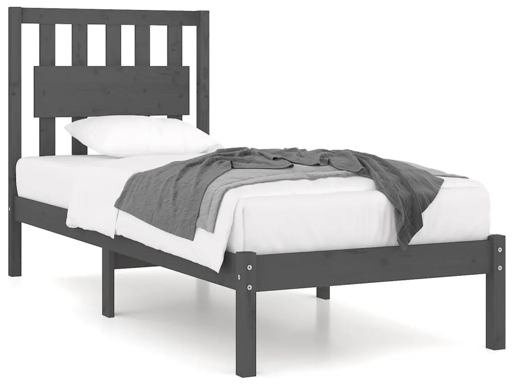 3103895 vidaXL Cadru de pat mic single, gri, 75x190 cm, lemn masiv de pin