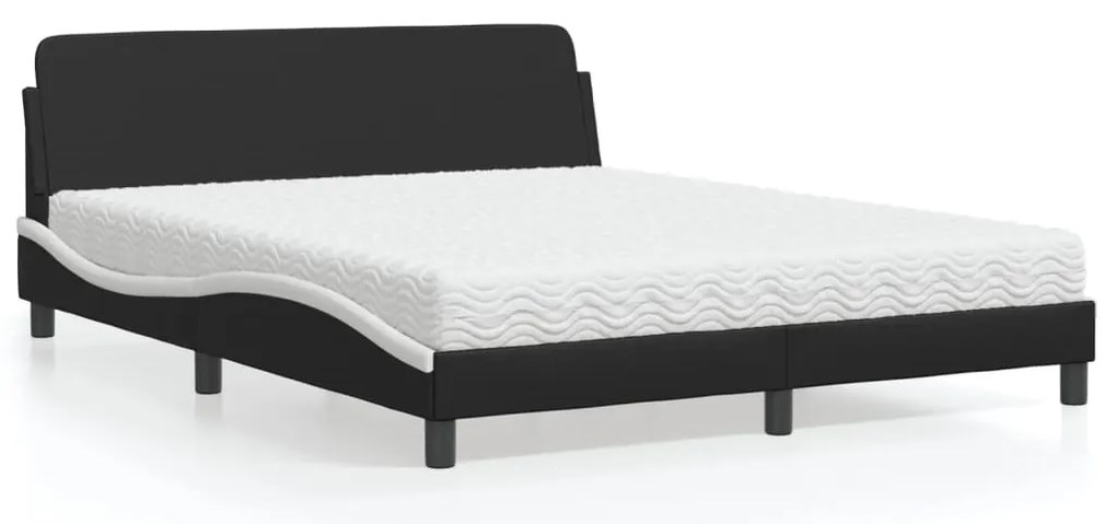 vidaXL Pat cu saltea, negru și alb, 160x200 cm, piele ecologică