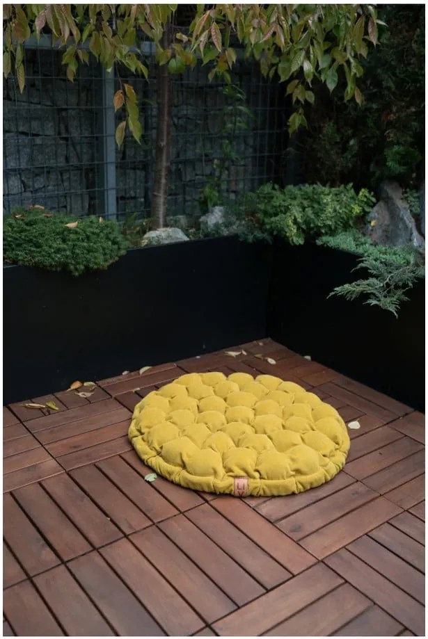 Pernă relaxare cu bile de masaj Linda Vrňáková Bloom, ø 75 cm, galben