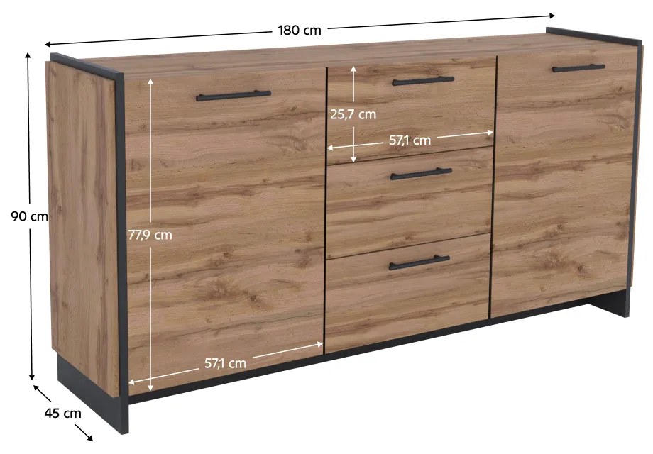 Comoda, stejar wotan negru, AMONI 2D3S