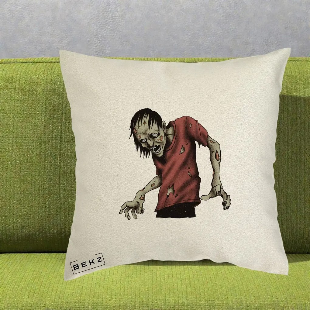 Perna Decorativa Halloween Zombie Infricosator, 40x40 cm, Ecru, Husa Detasabila, Perna Inclusa, BEKZ®