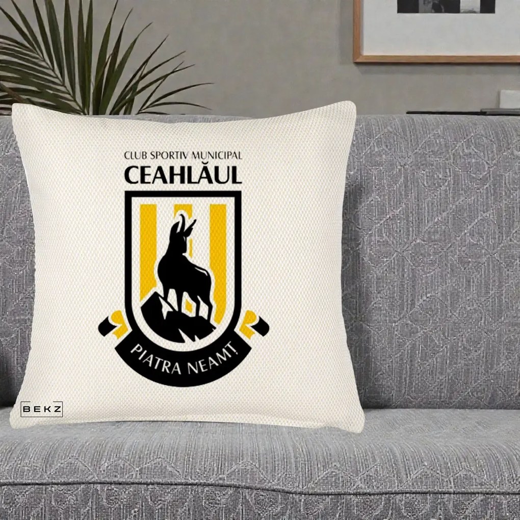Perna Personalizata CSM Ceahlaul Piatra Neamt Fotbal, 40x40 cm, Crem Reliefat, Husa Detasabila, Perna Inclusa, BEKZ®