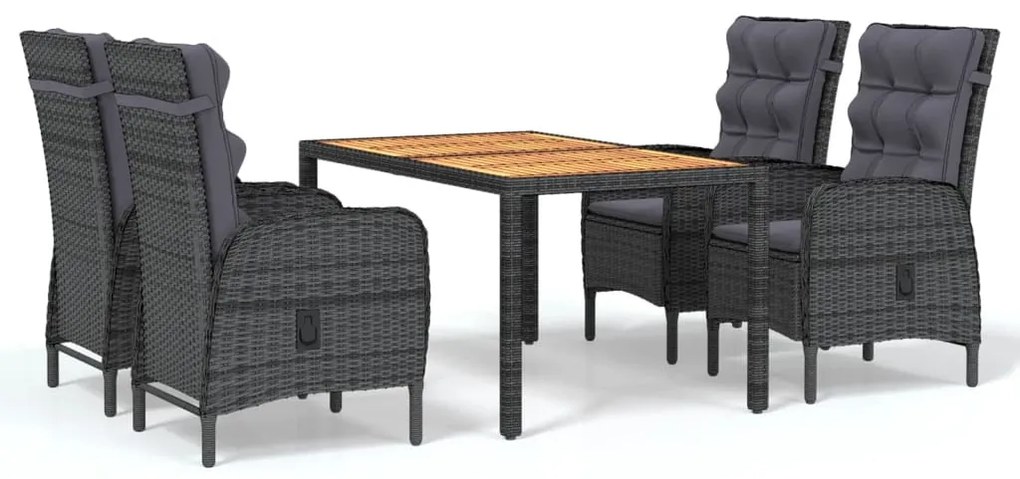 3058503 vidaXL Set mobilier grădină, 5 piese, gri, poliratan și sticlă