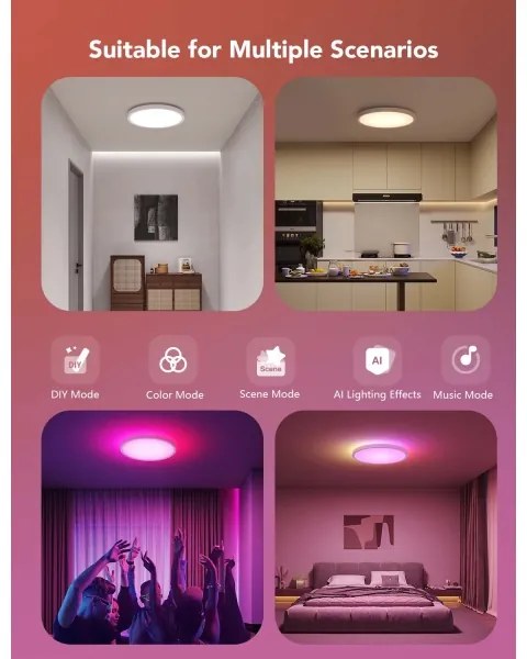 Govee - Plafonieră LED RGBICWW dimabilă, 29W/230V, Ø 30 cm, Matter, Wi‑Fi