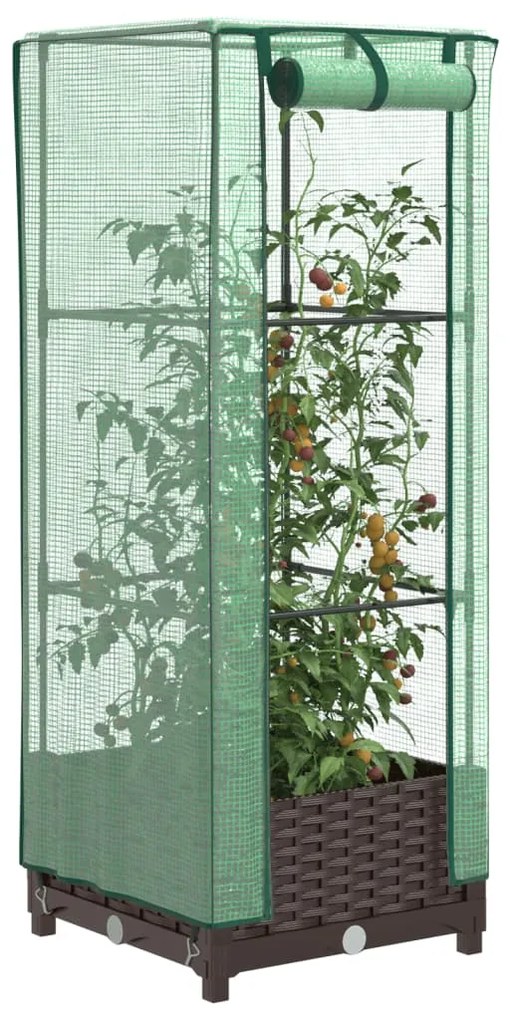 vidaXL Strat înălțat cu husă de seră, aspect ratan, 40x40x123 cm