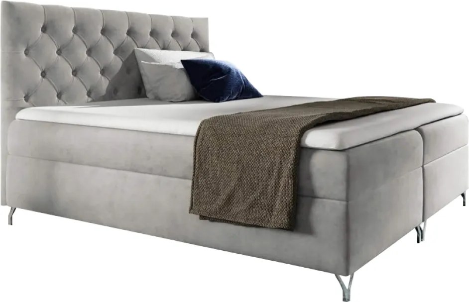 Pat cu boxspring, 180x200, ţesătură gri deschis Velvet, GULIETTE + cadou