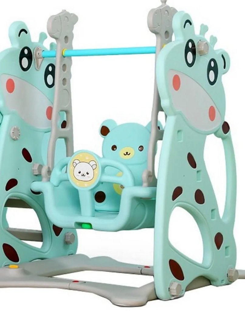 Tobogan 3 in 1 Pentru Copii NOVOKIDS Giraffe Playground, Cu Leagan, Pentru Interior si Exterior, 187 centimetri panta alunecare, Max 40 Kg, Cos de