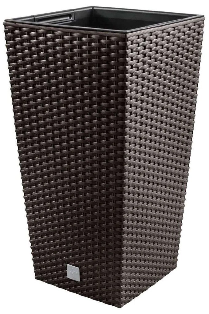 Ghiveci de flori patrat, RATO square, 32.5 x 32.5 cm, H 61 cm, 21 49 L, imitatie ratan, maro, Prospe