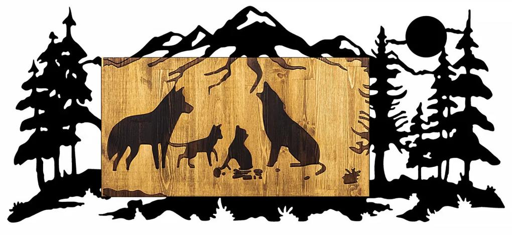 Accesoriu decorativ de perete din lemn Wolf Family