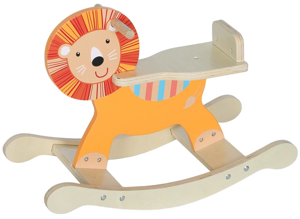 AIYAPLAY Leagăn cu design de leu, capacitate 25 kg, 2-5 ani, lemn, portocaliu | Aosom Romania