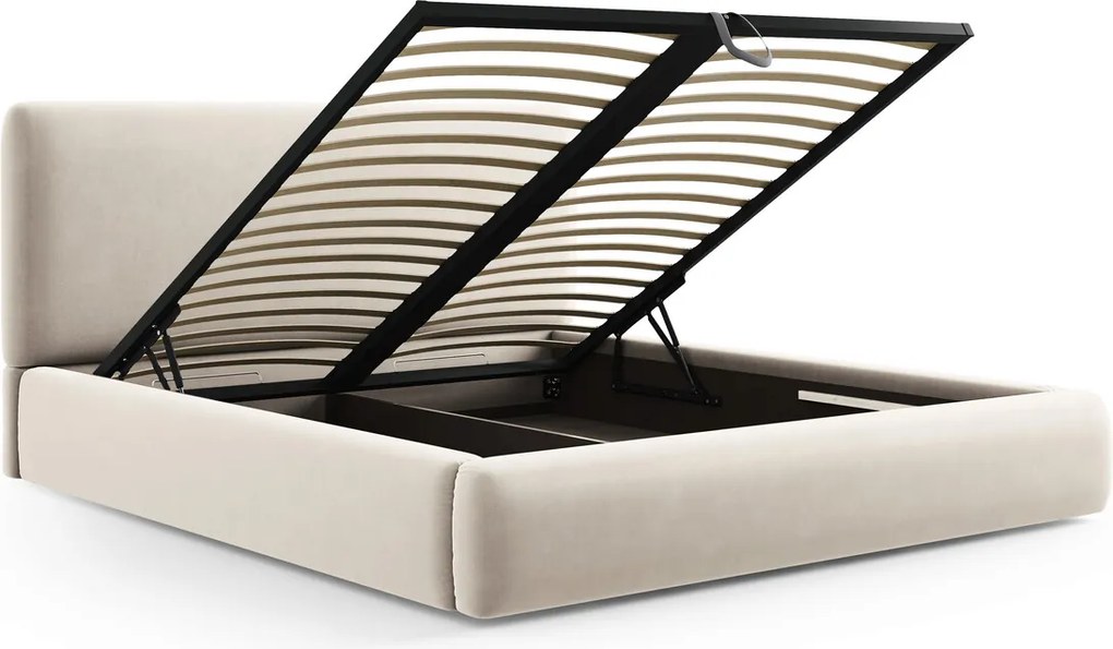 Pat tapitat cu tablie si lada depozitare, Colonel, Cosmopolitan Design, 160x200 cm, catifea, bej deschis