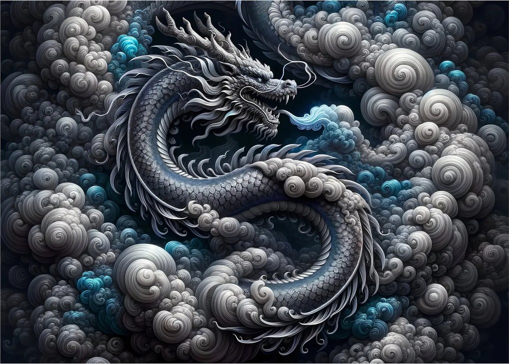 Tablou pe sticlă – Dragon în fum (70x50 cm)