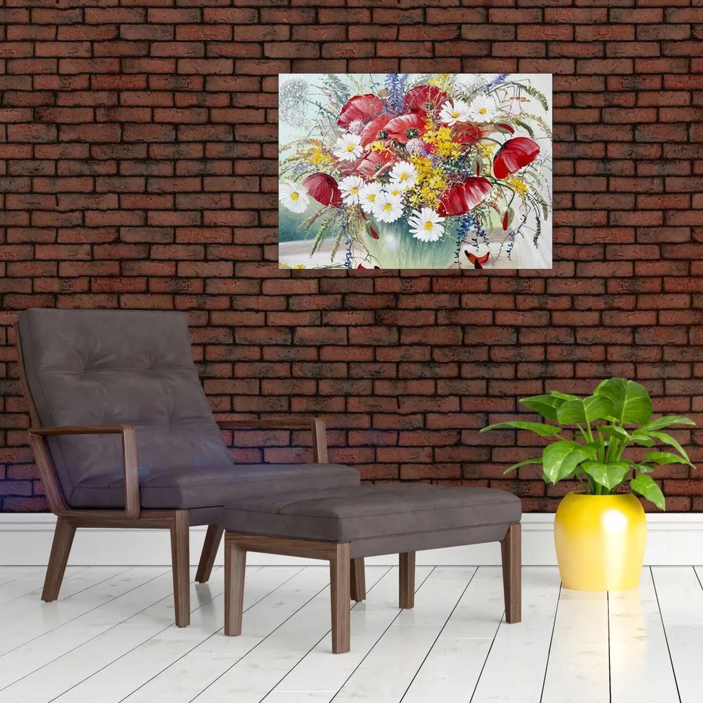 Tablou pe sticlă - Vază cu flori sălbatice (70x50 cm)
