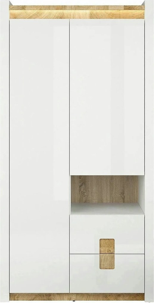 Dulap ALAMEDA, alb/stejar, PAL, cu 2 usi si 4 sertare, 102x60x201 cm