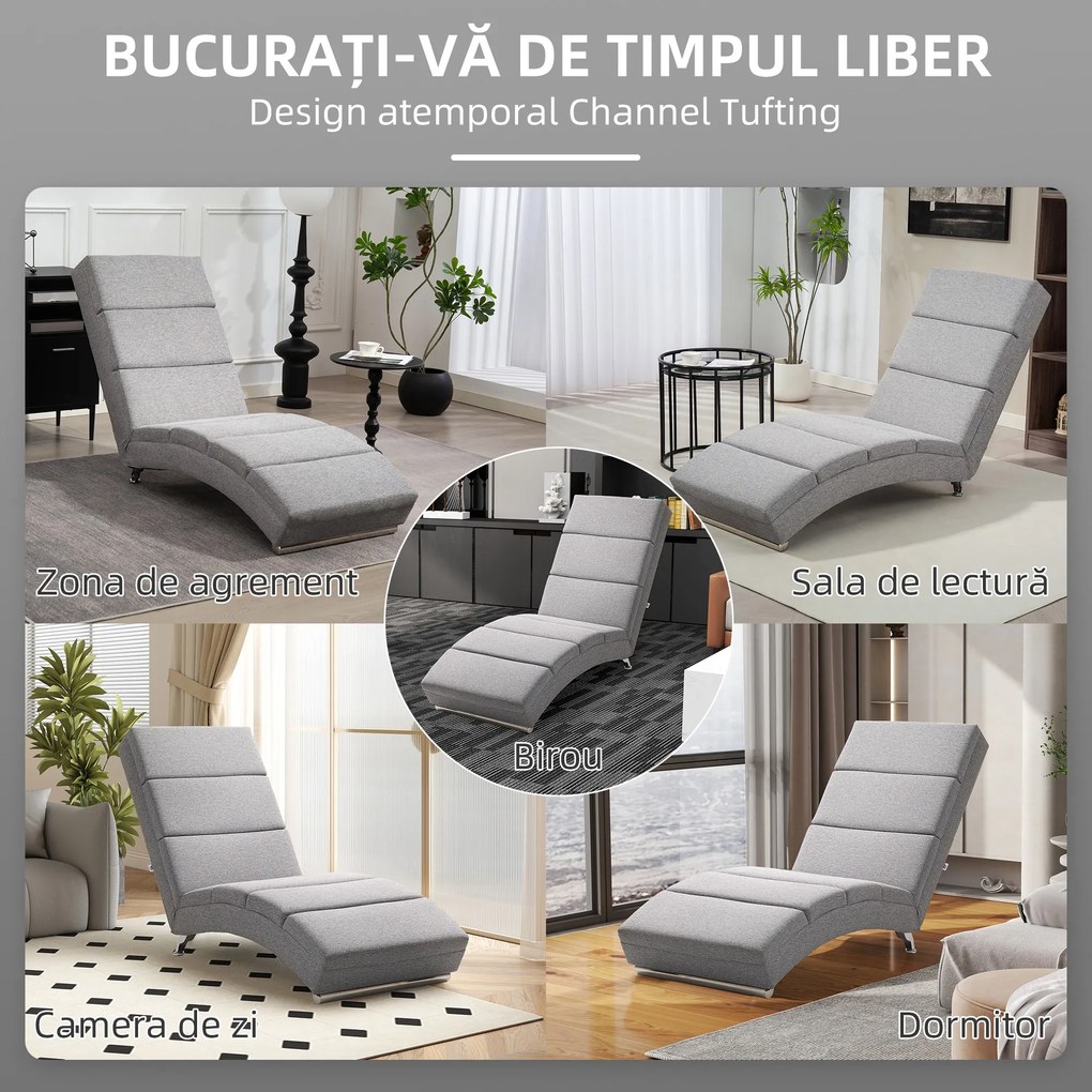 HOMCOM Fotoliu Reclinabil cu Spătar Înalt și Căptușeală Groasă, Gri | Aosom Romania