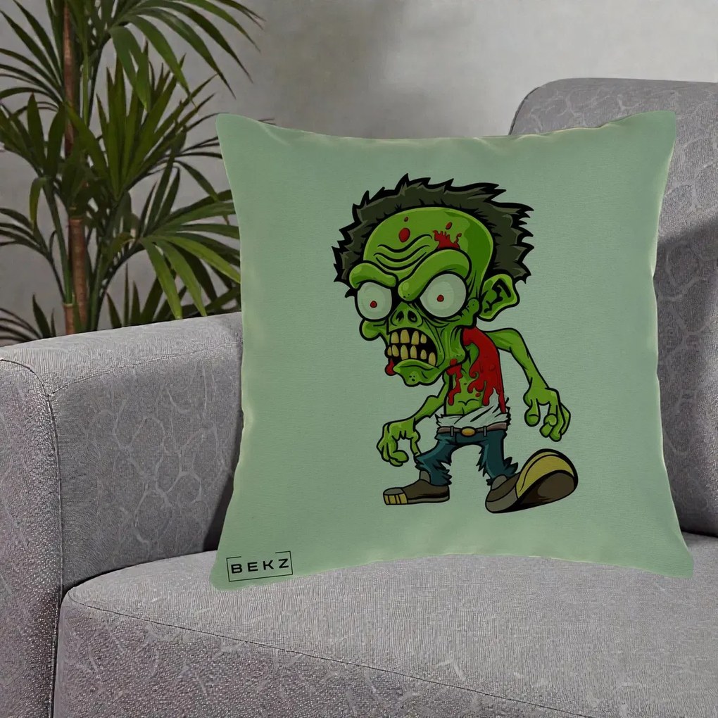 Perna Decorativa Zombie Halloween, 40x40 cm, Verde, Husa Detasabila, Perna Inclusa, BEKZ®